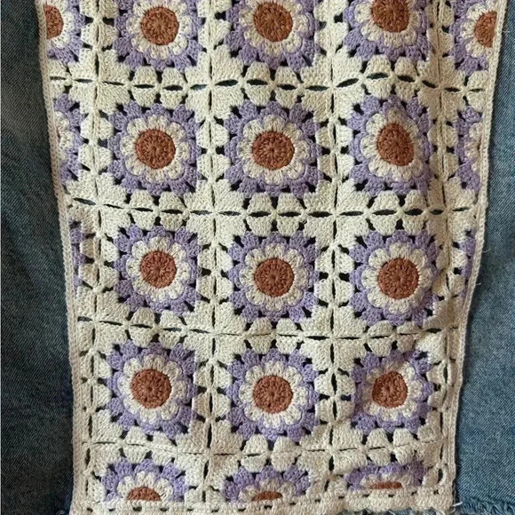 LUCKY BRAND Crochet Capsule Trucker Denim Distressed Jacket, Size Medium - Picture 6 of 16